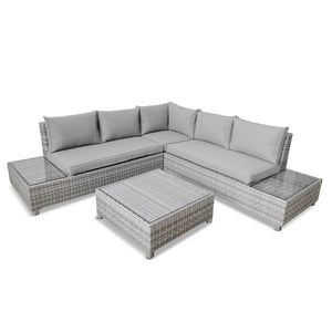 Grey Weave Modular Lounge Set with Glass Tabletop