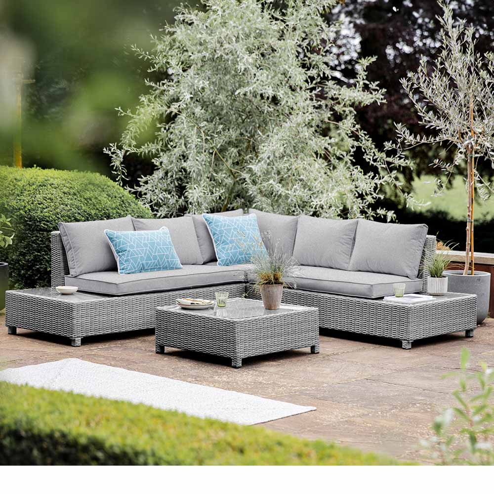 Grey Weave Modular Lounge Set with Glass Tabletop